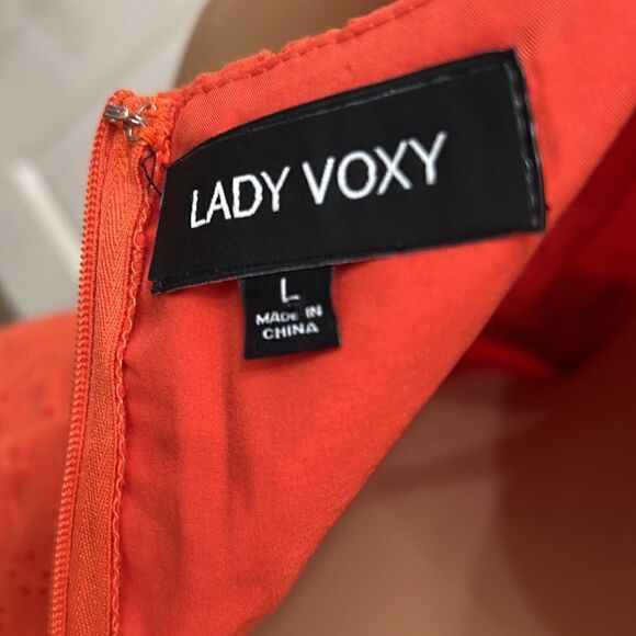 Lady Vox Size Large Coral Eyelet Lined Summer Dress Adjustable Spaghetti Straps - Picture 9 of 10